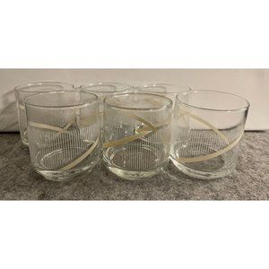 6 Vintage Crisa Cream and White Swirl Ribbon Low Ball Glasses   # 1419